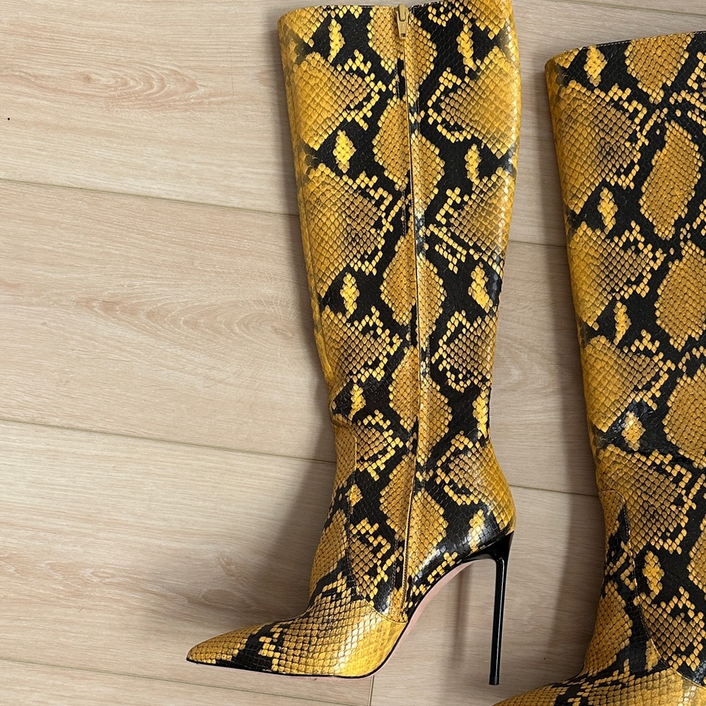 BALLY Heel Women’s Barbra Knee High Leather Python Boot 38 Marigold Yellow - Picture 5 of 12